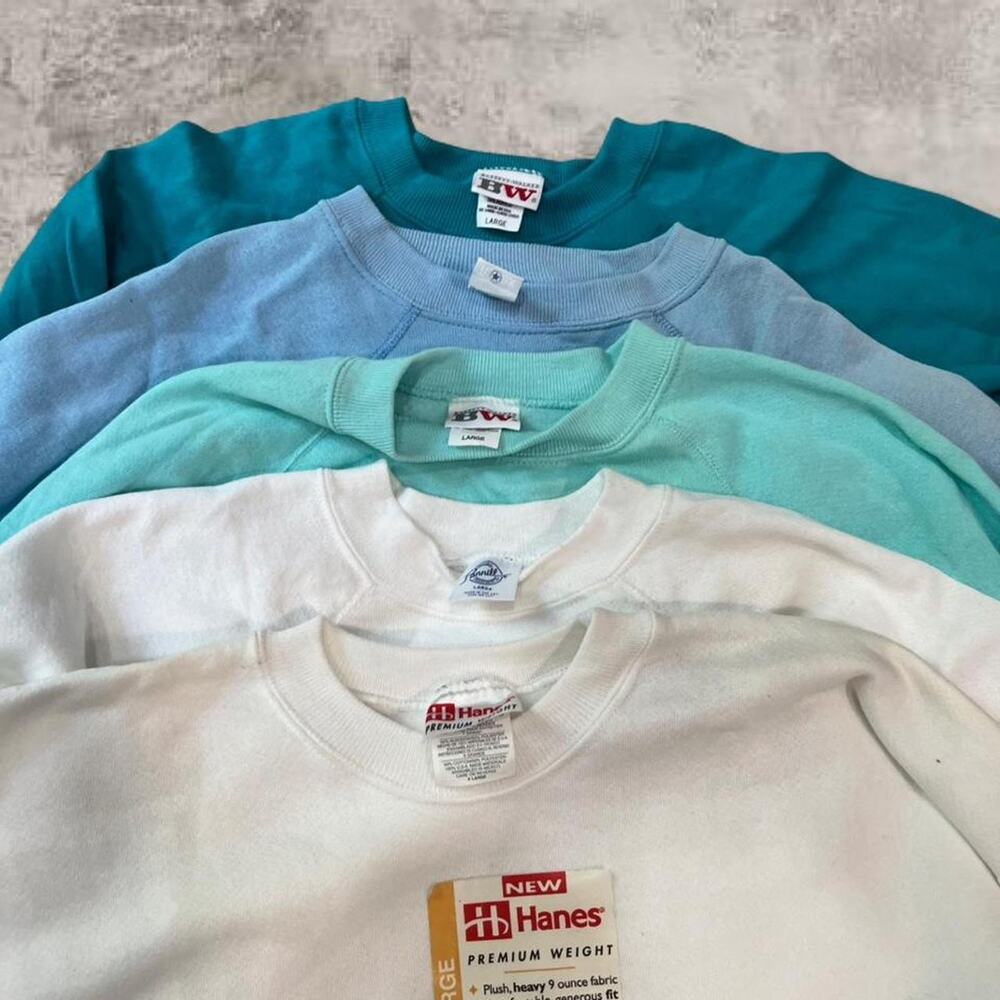 Vintage 1990s Blank Crewneck Lot of 5 USA Size M Russell Hane Tultex Blue White